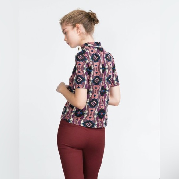 Zara Multicolored Textured Mock Neck Top - Size Large Preloved - Picture 5 of 7